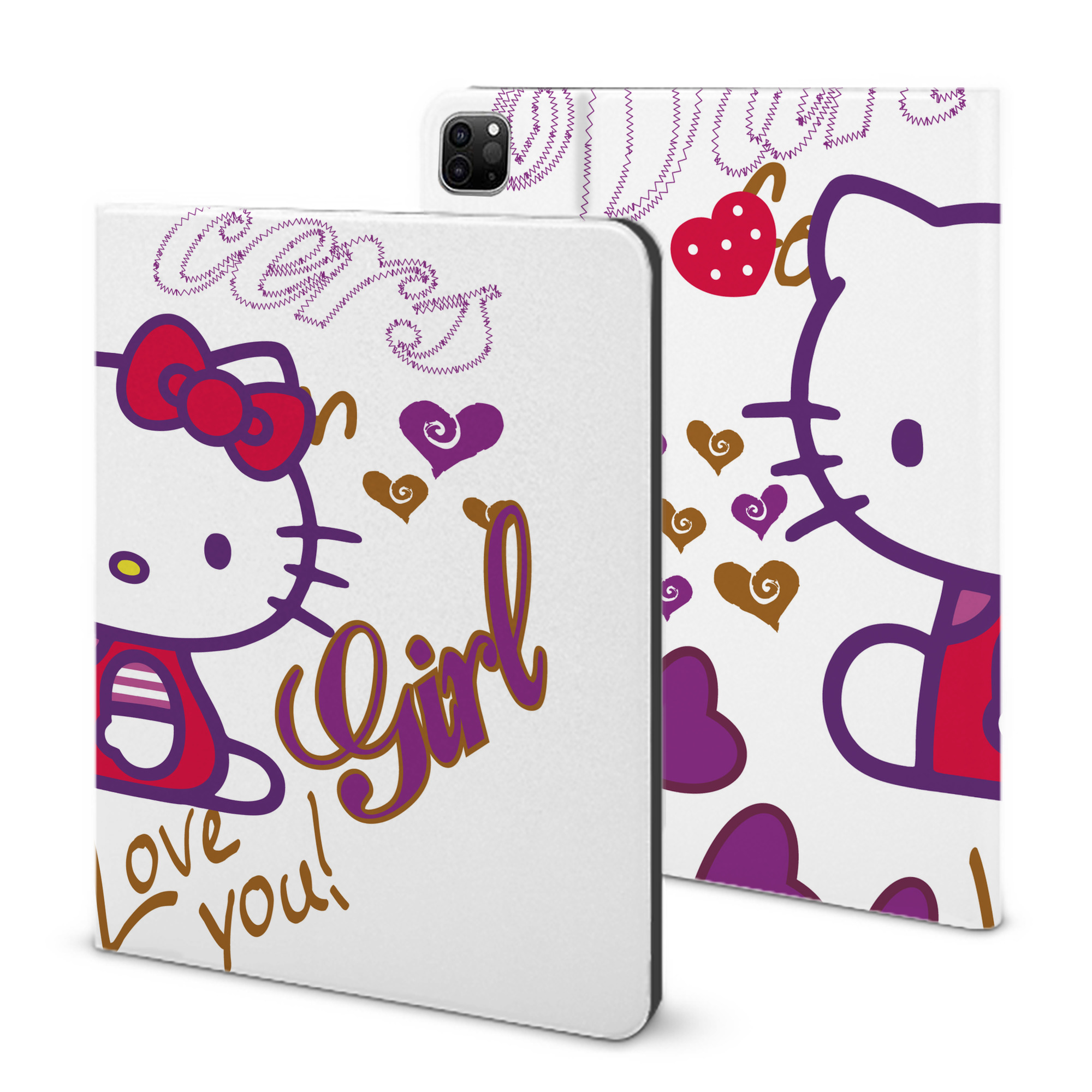 （画像用） Hello Kitty ハローキティ IPad ケース ブック型 PUレザー TPU 耐衝撃 軽量 薄型 ペン収納なし 全面保護 IPad 各モデル対応